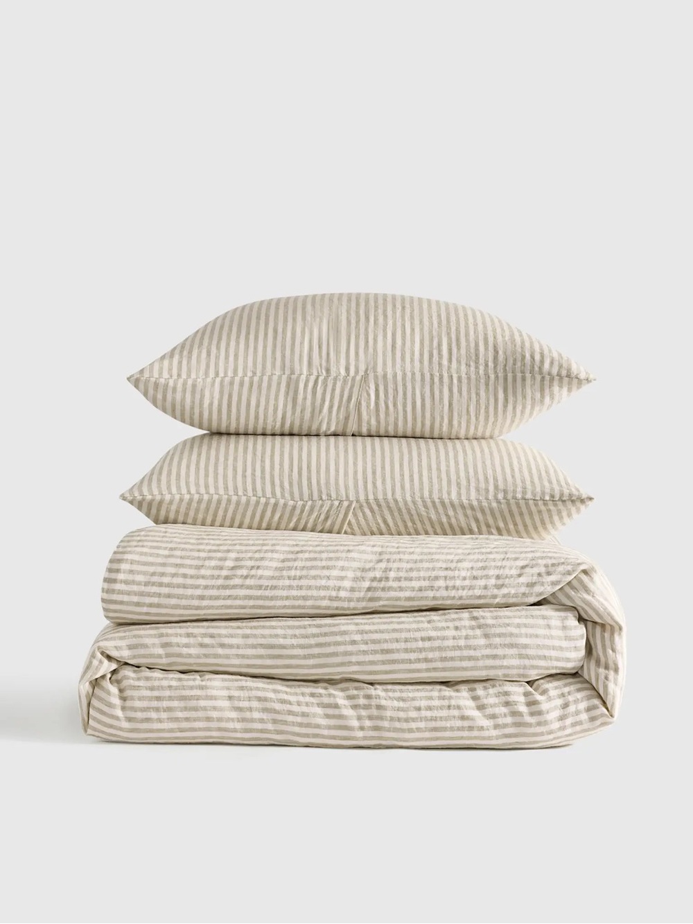 NEW Quince Willowleaf Queen European Linen Stripe Duvet Cover Set $204 with SHAM